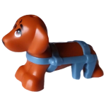 LEGO 100559pb02 Dark Orange Dog, Friends, Dachshund with Molded Sand Blue Wheelchair Harness and Printed Eyes, Black Nose, and Scratches Pattern (Pickle) (losse dieren 1-23)