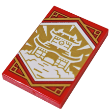 LEGO 26603pb220 Red Tile 2 x 3 with White Dojo Temple on Gold Background with Gold Trim Pattern (Ninjago Wisdom Banner) )(los. sten 5-1)