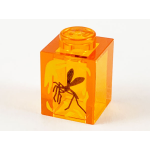 LEGO 3005pb041 Trans Orange Brick 1 x 1 with Yellow Streaks and Black Mosquito in Amber Pattern*