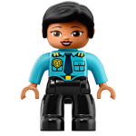 DUPLO 47394pb262 Vrouwelijke Politie, Zwarte Benen, Medium Azure Top met Badge en Epauletten, Zwart Haar