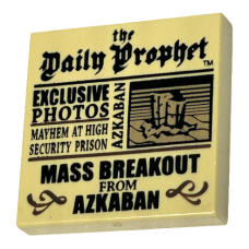 LEGO 3068bpb0345 Tan Tile 2 x 2 with Groove with Newspaper 'the Daily Prophet', 'EXCLUSIVE PHOTOS', 'MAYHEM AT HIGH SECURITY PRISON', and 'MASS BREAKOUT FROM AZKABAN' Pattern (losse stenen 23-8)220523