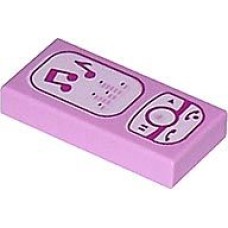 LEGO 3069pb175 Bright Pink Tile 1x2 with Magenta and White Cell  Phone/Music Player Pattern (Losse stenen 3-27)