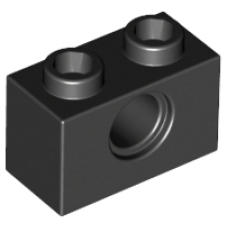 LEGO 3700 Black Technic, Brick 1 x 2 with Hole (losse stenen 21-10) *P