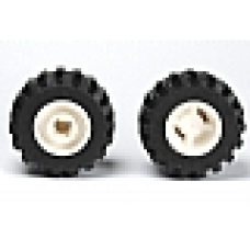 LEGO 6014bc05 White Wheel 11mm D. x 12mm, Hole Notched for Wheels Holder Pin with Black Tire Offset Tread Small Wide, Band Around Center of Tread (6014b / 87697)*