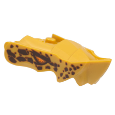 LEGO 80017pb01 Pearl Gold Dragon Head (Ninjago) Jaw with Small Spikes and 2 Bar Handles on Back with Orange Eyes and Dark Brown Spots Pattern *P