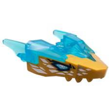 LEGO 82276pb04 Trans Light Blue Dragon Head (Ninjago) Jaw Upper with Horns with Molded Pearl Gold Face, Medium Azure Eyes, and White Crystals Pattern *P