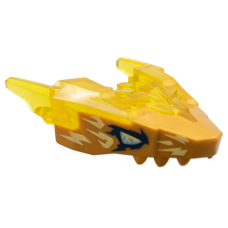 LEGO 82276pb05 Trans Yellow Dragon Head (Ninjago) Jaw Upper with Horns with Molded Pearl Gold Face, Metallic Blue Eyes, and Bright Light Yellow Electricity Pattern *P