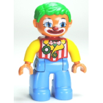 LEGO DUPLO 30066 47394pb151: Duplo Figure Lego Ville, Male Clown, Medium Blue Legs, Striped Jacket, Bow Tie, Green Hair*