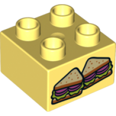 LEGO 3437pb070 Bright Light Yellow Duplo, Brick 2 x 2 with 2 Sandwich Halves Pattern (30324)