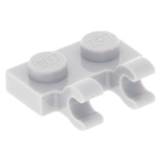 LEGO 60470b Light Bluish Gray Plate, Modified 1 x 2 with Clips Horizontal (thick open O clips)*