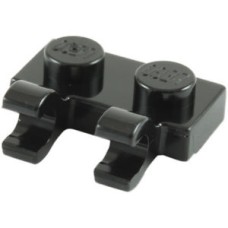 LEGO 60470b Black Plate, Modified 1 x 2 with Clips Horizontal (thick open O clips)*