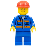 LEGO cty0925  Blue Jacket with Pockets and Orange Stripes, Blue Legs, Red Construction Helmet, Thin Grin *P