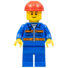 LEGO cty0925  Blue Jacket with Pockets and Orange Stripes, Blue Legs, Red Construction Helmet, Thin Grin *P