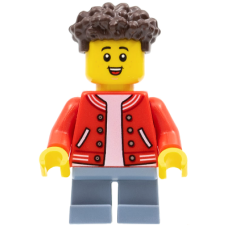 LEGO cty1352 Boy, Red Jacket with Striped Trim, Sand Blue Short Legs, Dark Brown Hair  *P