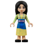 LEGO dis124 Disney Minifiguur Mulan - geelachtig groen en helder lichtgeel gewaad, zwarte schoenen, kleine grijns (losse minifiguren 1-23)
