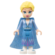 LEGO dis28 Disney Minifiguur Elsa - Glitter cape met twee staarten, medium blauwe rok met witte schoenen, kleine open mond glimlach (losse Minifiguren 1-27)