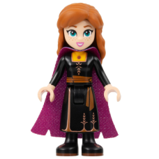 LEGO dis126 Disney Minifiguur Anna - Zwarte jurk, magenta en donkerpaarse cape, smalle glimlach (losse Minifiguren 2-13)