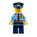 LEGO cty0743 Police - City Shirt with Dark Blue Tie and Gold Badge, Dark Tan Belt with Radio, Dark Blue Legs, Police Hat with Gold Badge, Lopsided Grin*