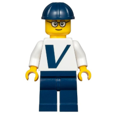 LEGO twn365 Male with Vestas Logo on Torso, Dark Blue Legs, Dark Blue Construction Helmet, Glasses Vestas windmolen monteur 10268 (minifiguren 2-10)*