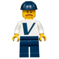 LEGO twn366 Male with Vestas Logo on Torso, Dark Blue Legs, Dark Blue Construction Helmet, Moustache (minifiuren 2-11)*