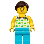 LEGO twn367 LegoFemale, White Top with Green Apples and Lime Dots, Medium Azure Legs, Dark Brown Ponytail and Swept Sideways Fringe vestas (Minifiguren 2-22)*