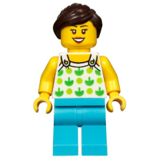 LEGO twn367 LegoFemale, White Top with Green Apples and Lime Dots, Medium Azure Legs, Dark Brown Ponytail and Swept Sideways Fringe vestas (Minifiguren 2-22)*