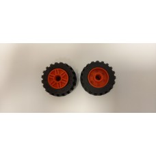 LEGO 55981c05 Red Wheel 18mm D. x 14mm with Pin Hole, Fake Bolts and Shallow Spokes with Black Tire 30.4 x 14 Offset Tread - Band Around Center of Tread (55981 / 92402)*