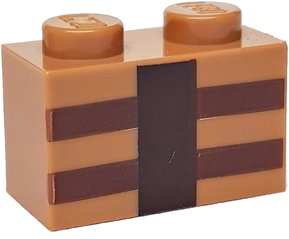 3004pb123 (1) LEGO 3004pb123 Medium Nougat Brick 1 x 2 with Reddish Brown and Dark Brown Minecraft Crafting Table Lines Pattern (stenen 56-5)^ - Afbeelding 1