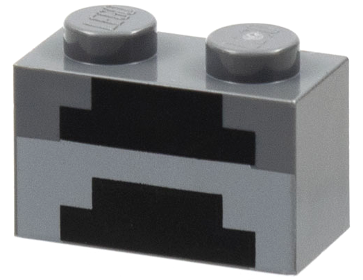 3004pb161 LEGO 3004pb161 Dark Bluish Gray Brick 1 x 2 with Minecraft Pixelated Furnace Unlit Pattern (stenen 23-7)^ - Afbeelding 1