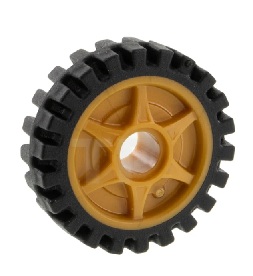 74214c01 LEGO 74214c01 Gold Wheel 24 x 7 with Shallow Spokes with Fixed Black Rubber Tire ^ - Afbeelding 1